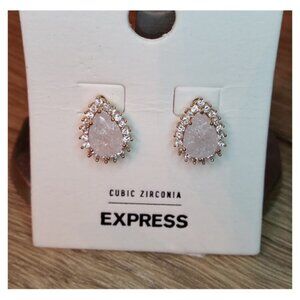 Nwt Express Small Elegant CZ Post Stud Earrings Glam Tear Drop Faux Gemstone.